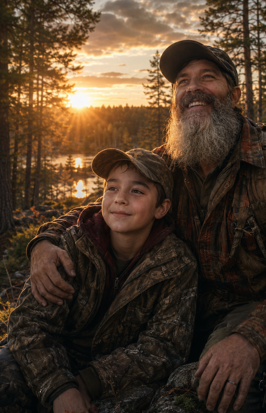 A father and his son at sunrise